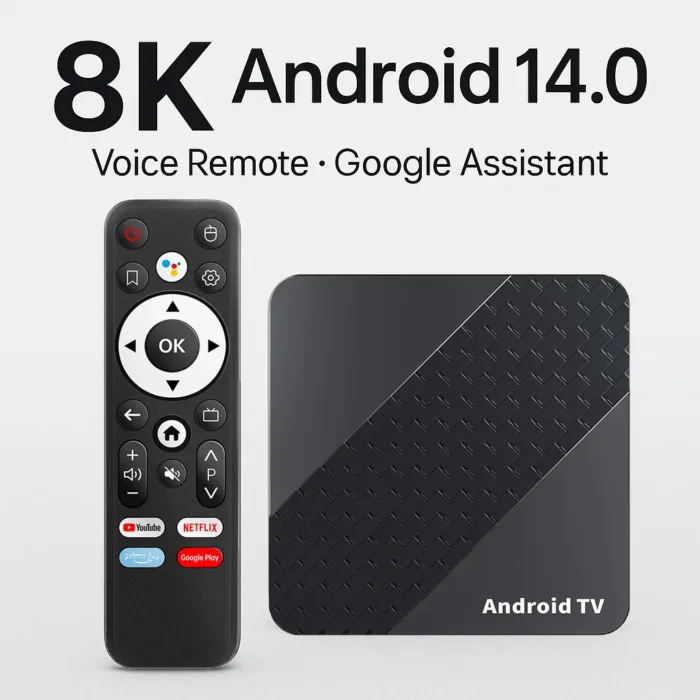 Android 14 TV Box X10 RK3528 – 4K/8K، WiFi مزدوج، تحكم صوتي، IPTV يأتي هذا الصندوق الذكي بمعالج RK3528 رباعي النواة مع وحدة معالجة رسومات Mali-450MP, لتجربة تشغيل سلسة لمقاطع الفيديو، الألعاب، والتطبيقات المتعددة.