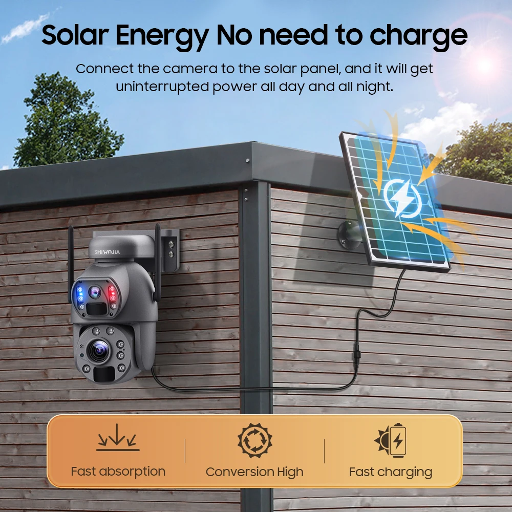 كاميرا تعمل بالطاقة الشمسية SHIWOJIA 4G Sim 5K 10MP 50X - Image 3