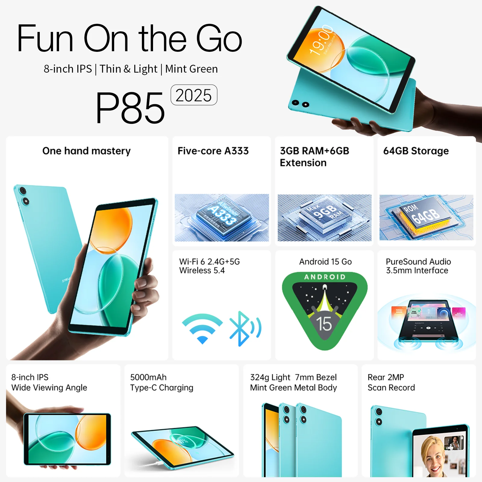 تابلت تيكلاست P85 أندرويد 15 8 بوصة IPS 3 + 6GB RAM 64GB ROM A333 5 - Image 2