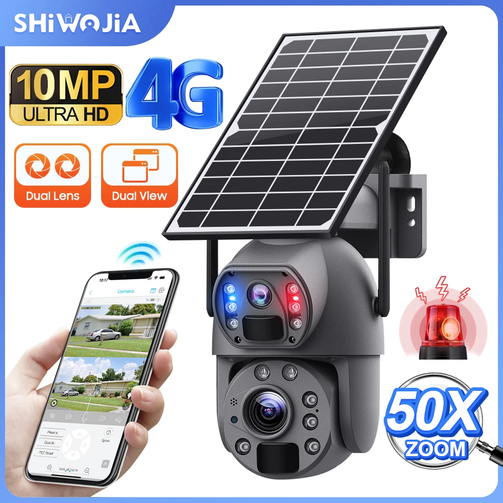 كاميرا تعمل بالطاقة الشمسية SHIWOJIA 4G Sim 5K 10MP 50X